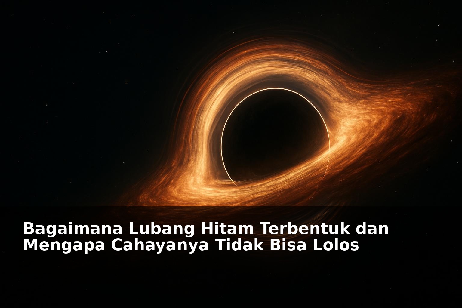 Gambaran artistik lubang hitam dengan cakram akresi dan efek cahaya yang terperangkap