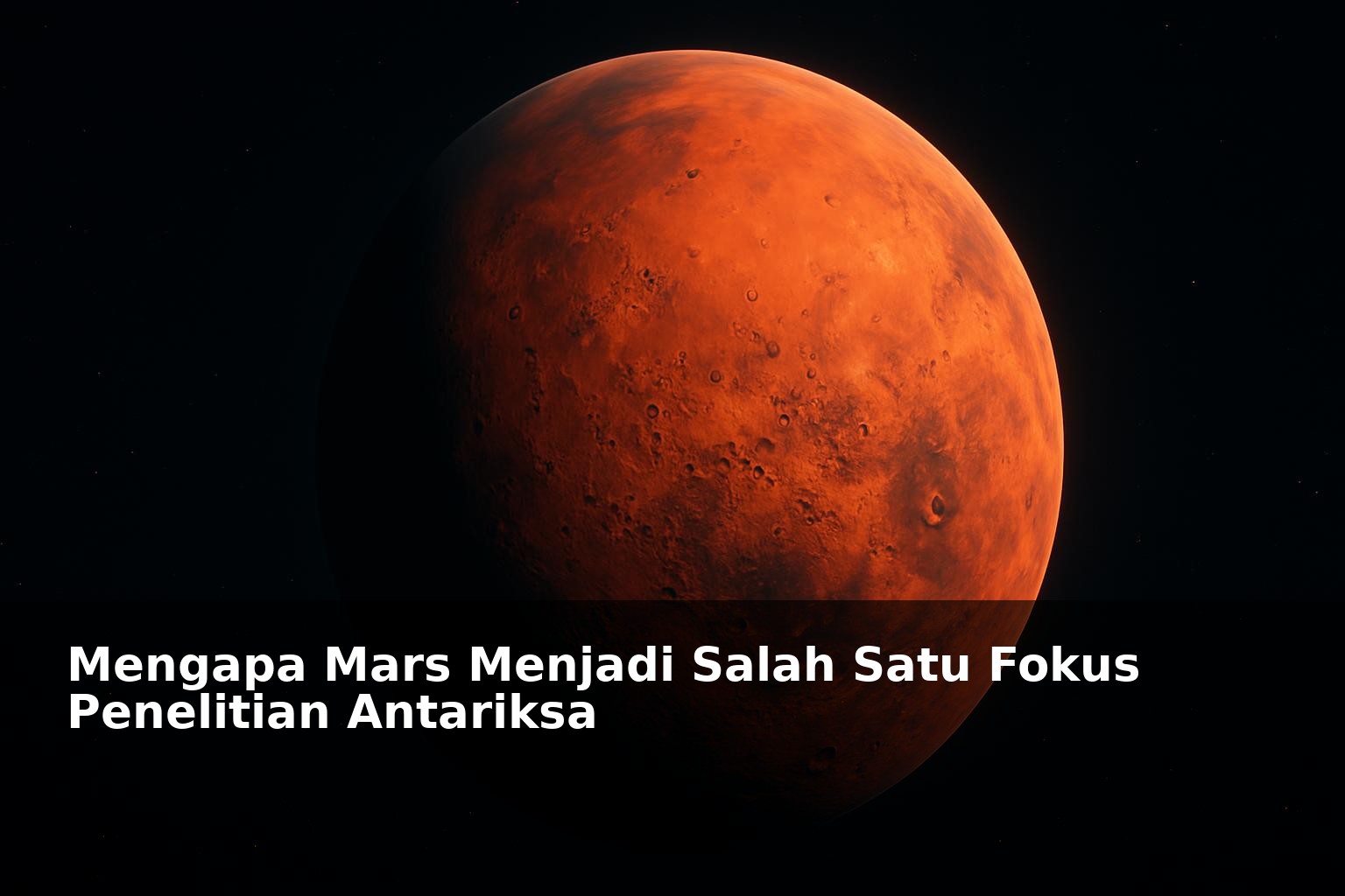 Gambaran planet Mars dengan permukaan merah dan kawah yang jelas