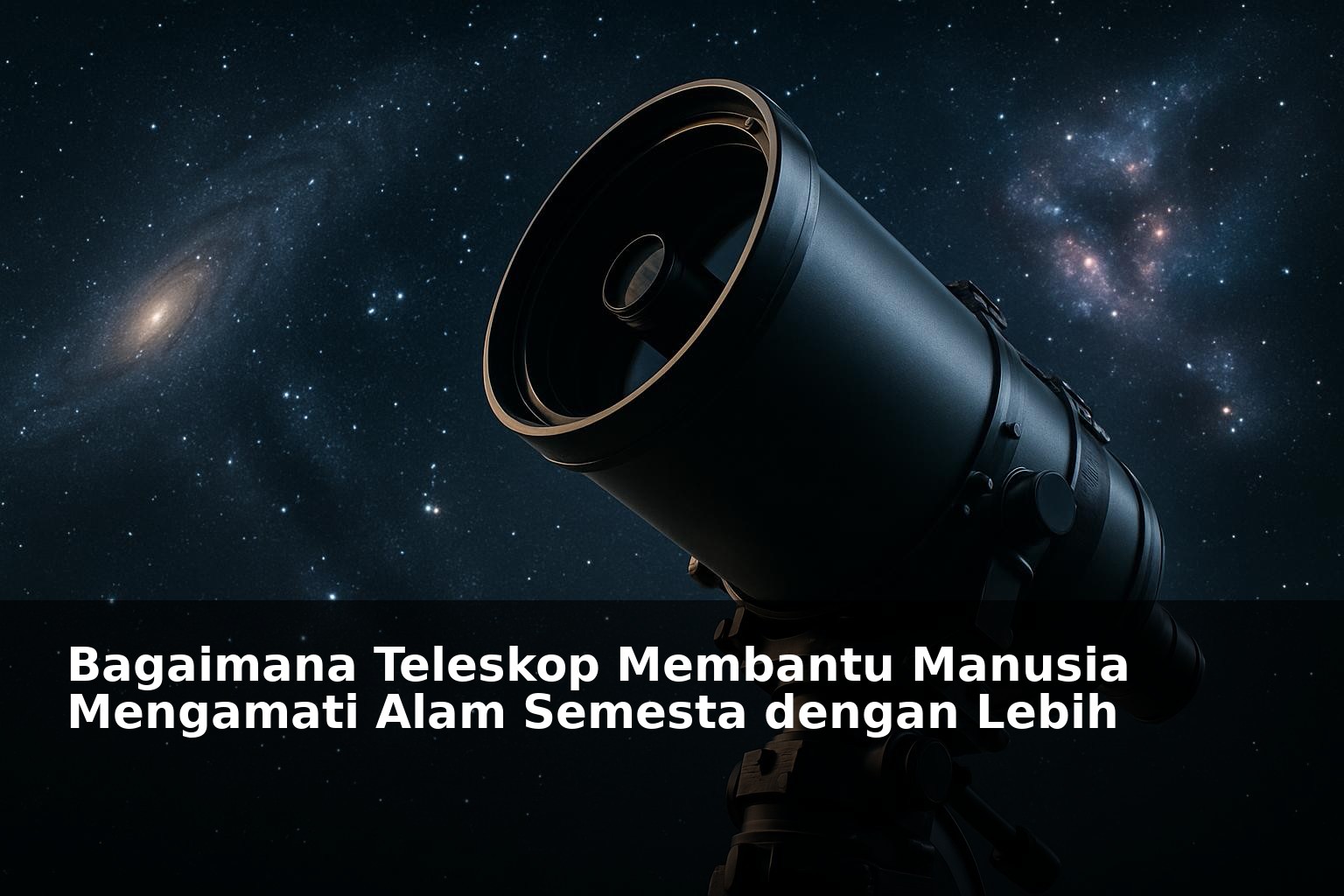 Teleskop besar mengarah ke langit malam penuh bintang